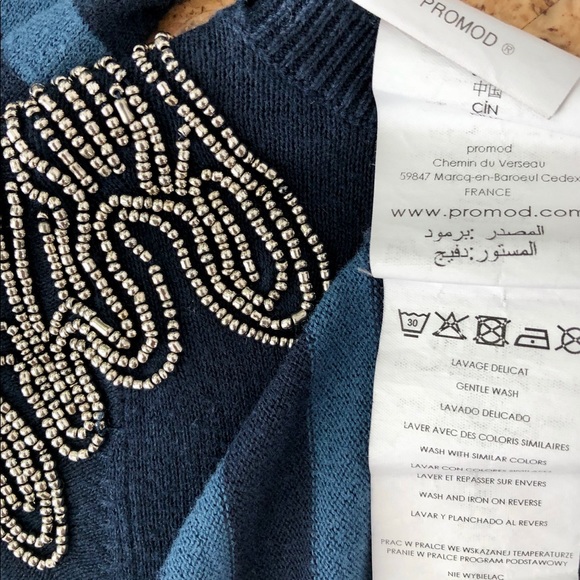 Promod Beaded Cotton Knit Sweater, size Medium - Picture 6 of 6